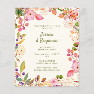 Budget Colourful Watercolor Floral Wedding Invite