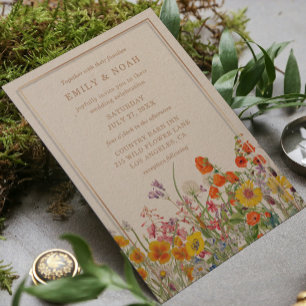 Budget Colourful Wild Flowers Country Boho Wedding Invitation