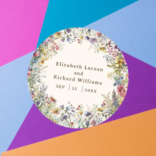 Budget Colourful Wildflower Floral Watercolor Classic Round Sticker