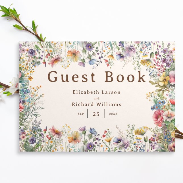Budget Colourful Wildflower Floral Watercolor Guest Book (Budget Colorful Wildflower Floral Watercolor Wedding)