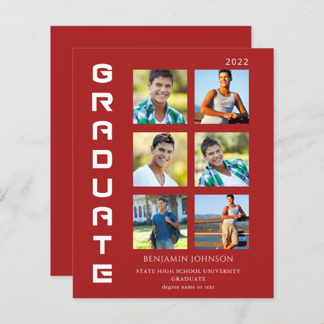 Budget Colours White & Red Graduate Multi Photo  (Front/Back)