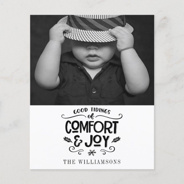 Budget Comfort and Joy Modern Rustic Holiday Card  (Front)