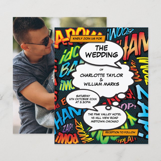 Budget Comic Book Photo Wedding Invitation (Front/Back)