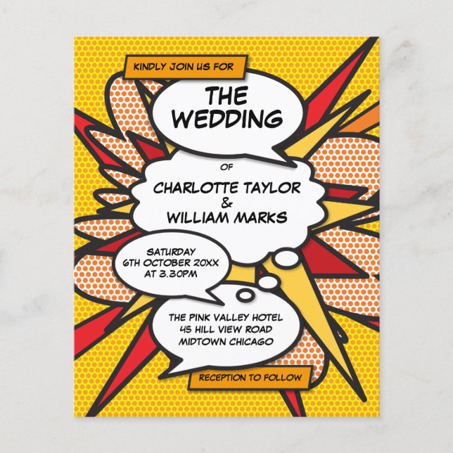 Budget Comic Book Pop Art Wedding Invitation (Front)