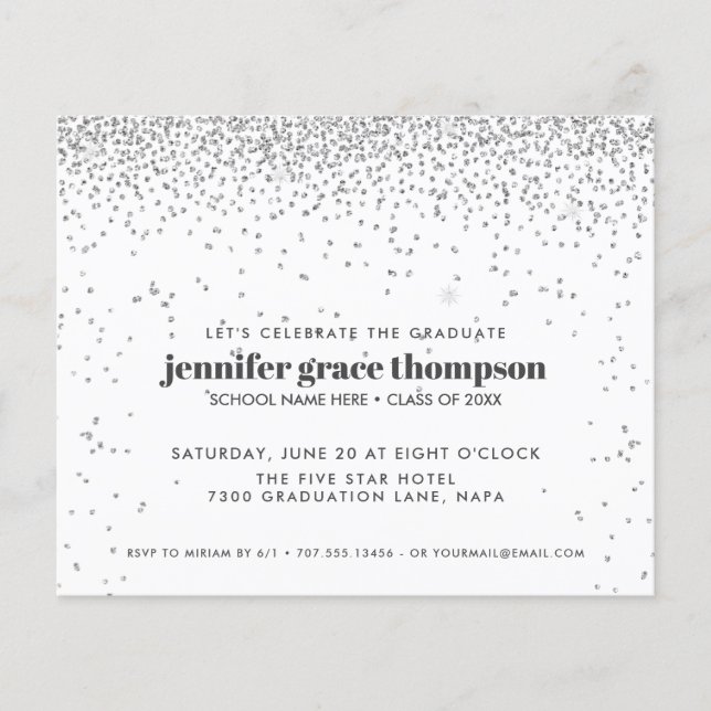 BUDGET Confetti Silver White Graduation Party (Front)