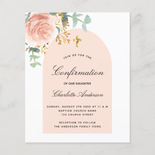 Budget confirmation rose floral arch invitation