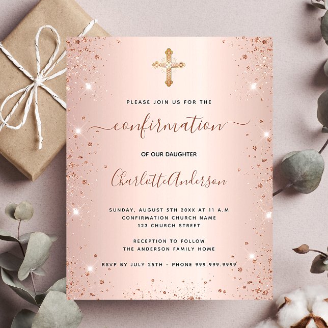 Budget confirmation rose gold invitation (Creator Uploaded)