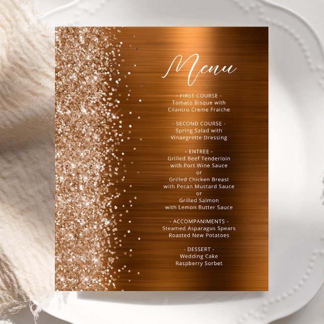 Budget Copper Glam Glitter Wedding Menu (Creator Uploaded)