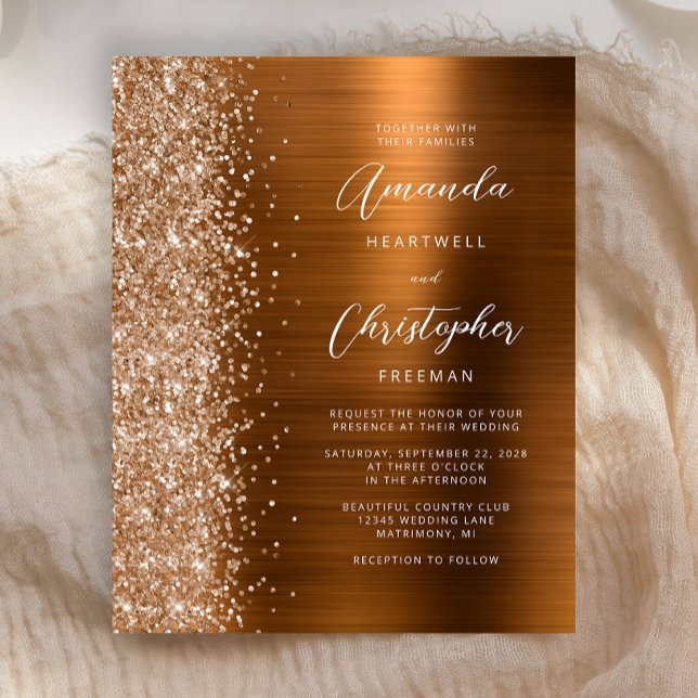 Budget Copper Glam Metallic Wedding Invite (Creator Uploaded)