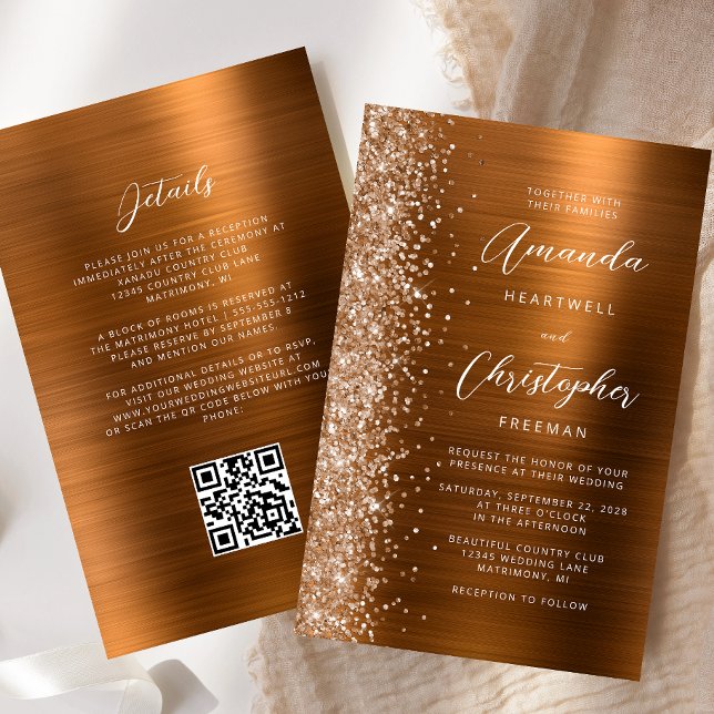 Budget Copper Glam QR Code Wedding Invite (Creator Uploaded)