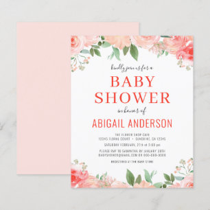 Budget Coral Floral Baby Shower Invitation