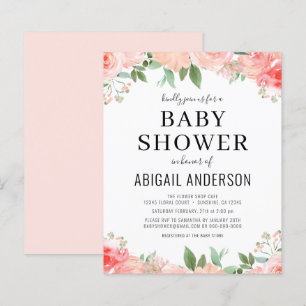 Budget Coral Floral Baby Shower Invitation