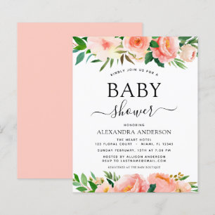 Budget Coral Peach Baby Shower Floral Invitation