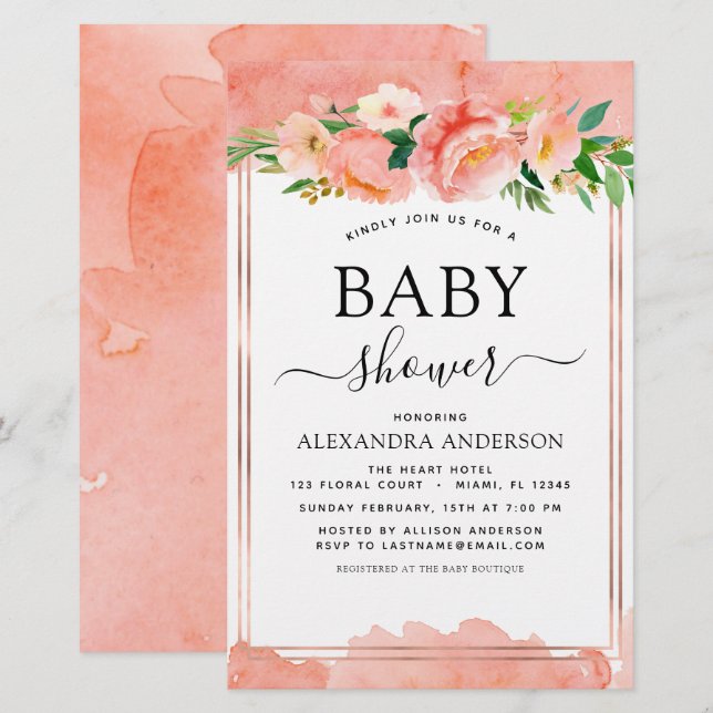Budget Coral Peach Baby Shower Pastel Invitation (Front/Back)