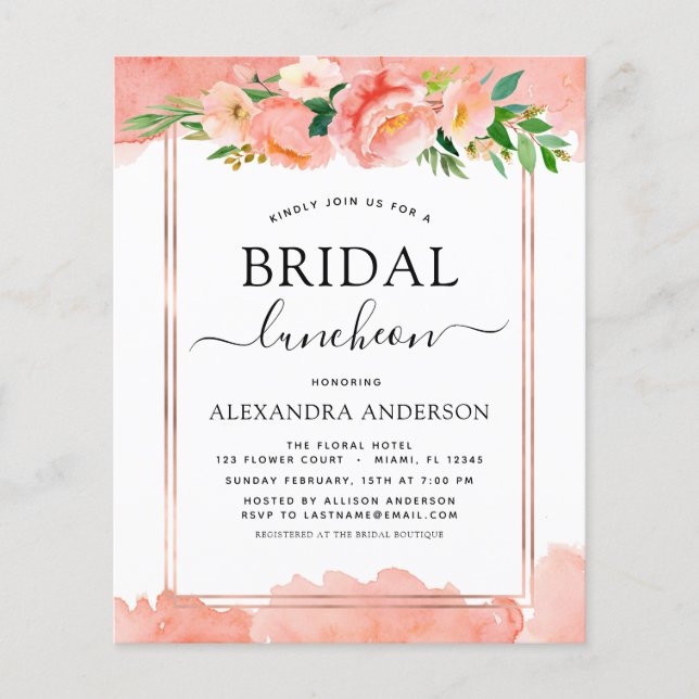 Budget Coral Peach Bridal Shower Luncheon (Front)