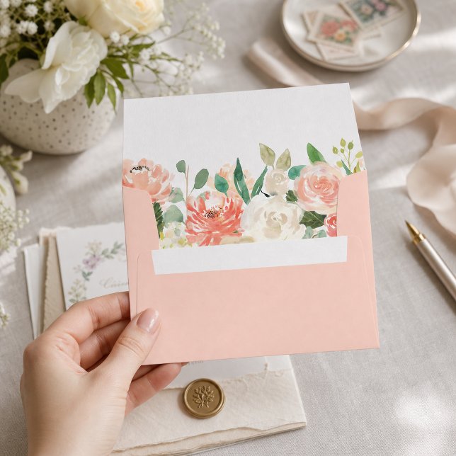 Budget Coral Peach Floral A7 Envelope (Creator Uploaded)
