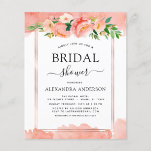 Budget Coral Peach Floral Bridal Shower Invitation
