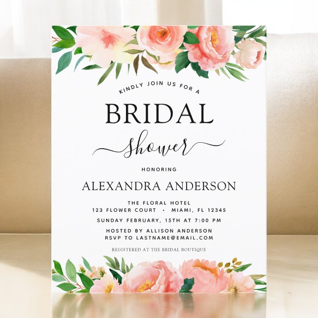 Budget Coral Peach Floral Bridal Shower Invitation (Creator Uploaded)