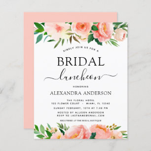 Budget Coral Peach Floral Bridal Shower Luncheon