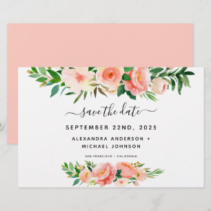 Budget Coral Peach Floral Save the Date Invitation