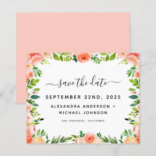 Budget Coral Peach Floral Save the Date Invitation