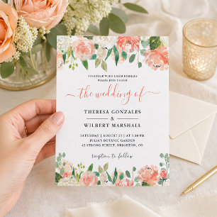 Budget Coral Peach Floral Wedding Invitation