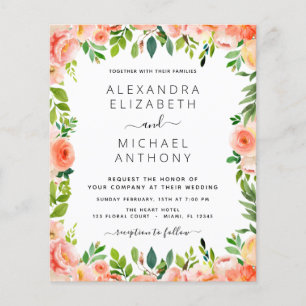 Budget Coral Peach Floral Wedding Invitation Flyer