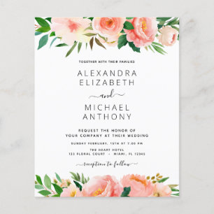 Budget Coral Peach Floral Wedding Invitation Flyer