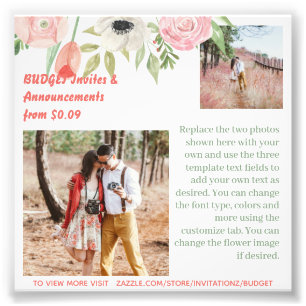 BUDGET Coral Pink Flowers Photo Text Template