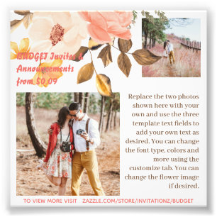 BUDGET Coral Pink Flowers Photo Text Template