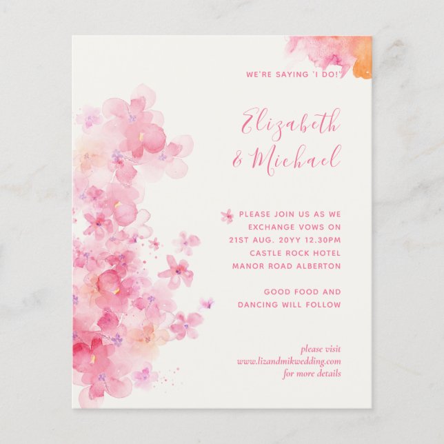 Budget Coral Rose Cherry Blossom Wedding Invites (Front)