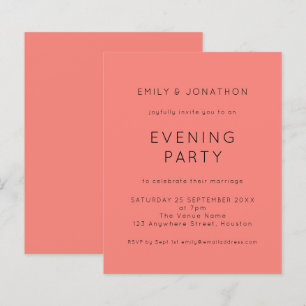 Budget Coral Rose Wedding Evening Party Invite