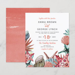 Budget Coral Seashells Beach Wedding Invitation