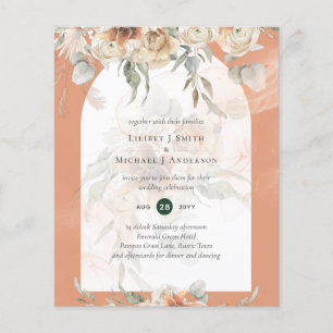 BUDGET Coral Terracotta Pampas Grass Wedding Flyer
