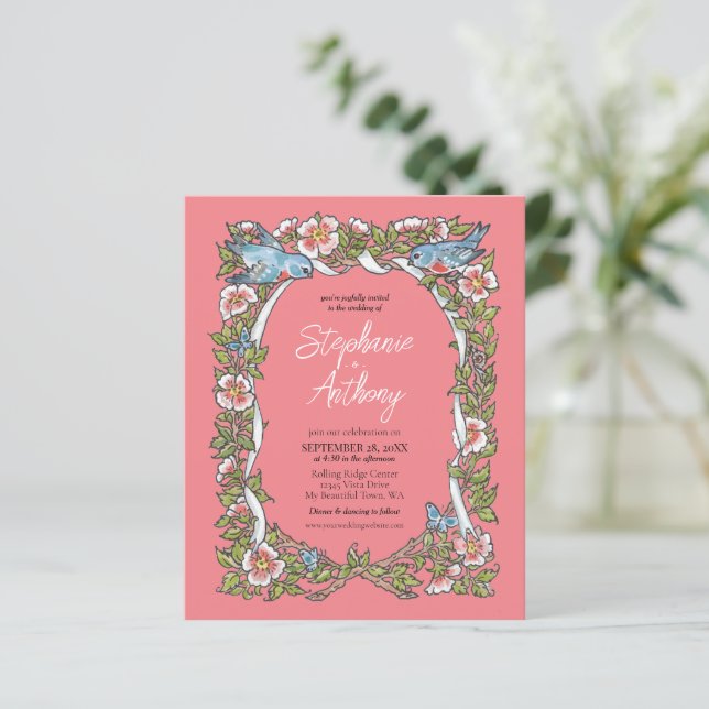 Budget Coral Wildflower Bird Floral Border Wedding (Standing Front)