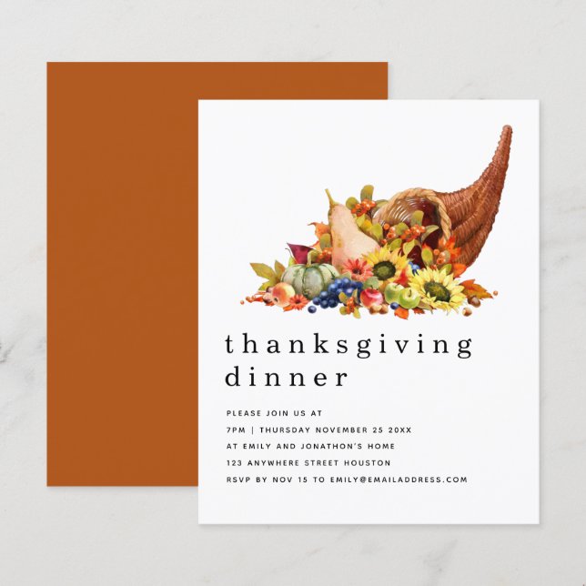 Budget Cornucopia Sunflower Thanksgiving  Invite (Front/Back)