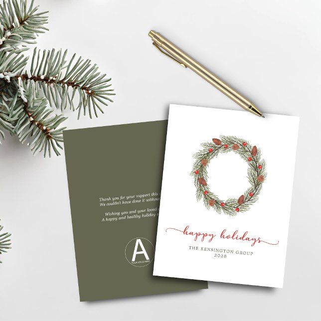 Budget Corporate Happy Holidays Wreath (Budget Corporate Happy Holidays Wreath Card)