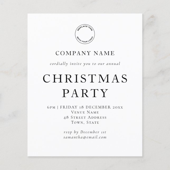 Budget Corporate Text Black White Christmas Party (Front)