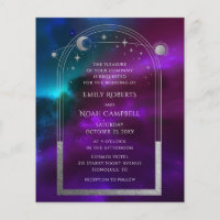 Budget Cosmic Purple Teal Silver Sun Moon Wedding