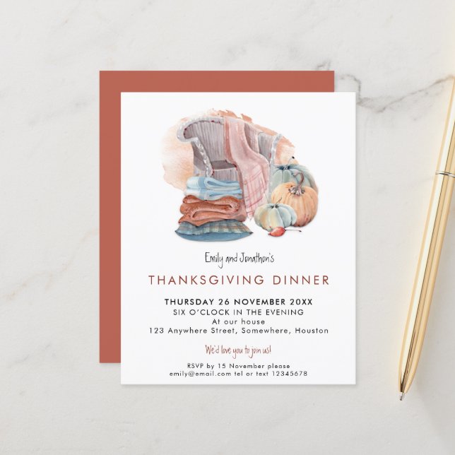 Budget Cosy Home Thanksgiving Dinner Invitation (Front/Back In Situ)