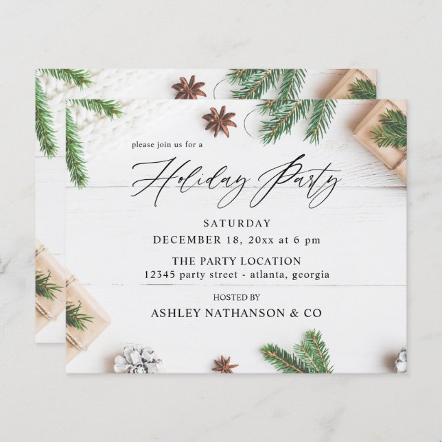 Budget Cosy Rustic Pine Leaves Holiday Party (Front/Back)