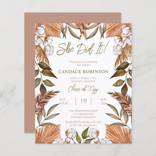 BUDGET Cotton Dried Grasses Grad Party Invitation (Front/Back)