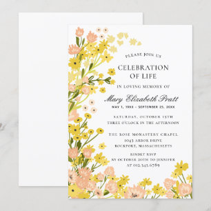 Budget Country Yellow Pink Foral Funeral Invitation