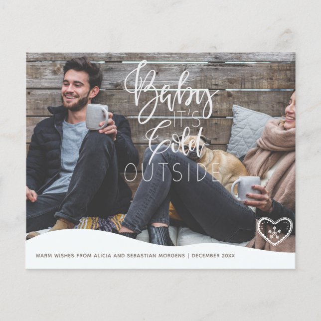 Budget couple photo overlay script holiday card (Front)