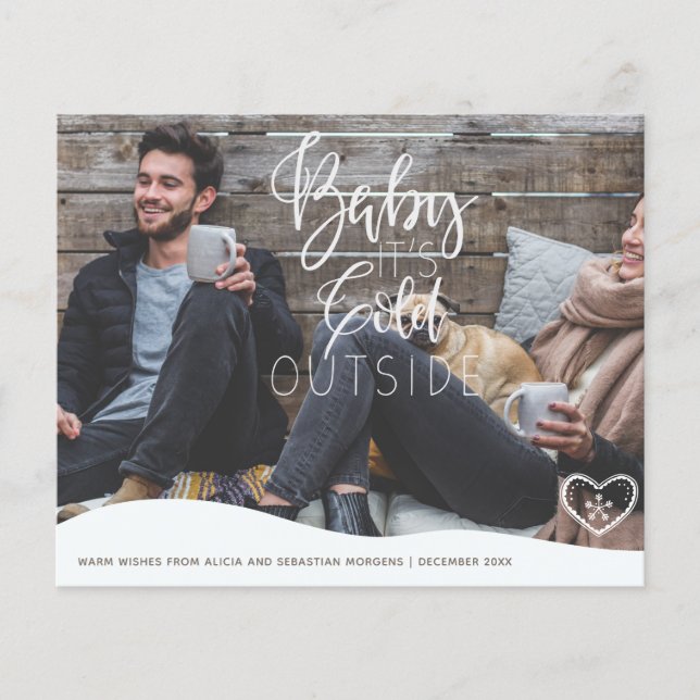 Budget couple photo overlay script holiday flyer (Front)