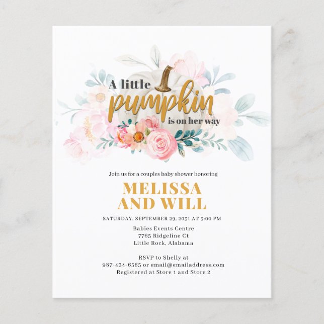 Budget Couples Baby Shower Pumpkin Invitation Flyer (Front)