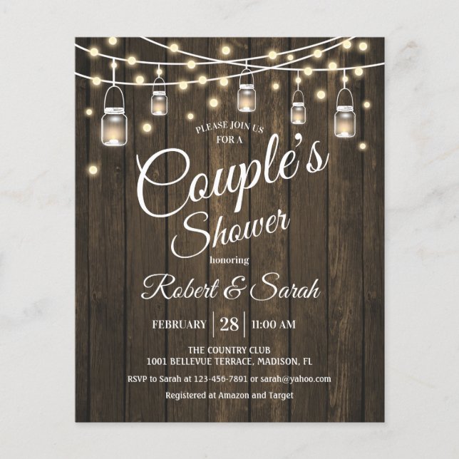 Budget Couple's Shower Rustic Wood Invitation Flyer (Front)