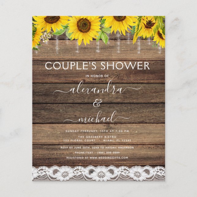 Budget Couple's Shower Sunflower Invitation Flyer (Front)