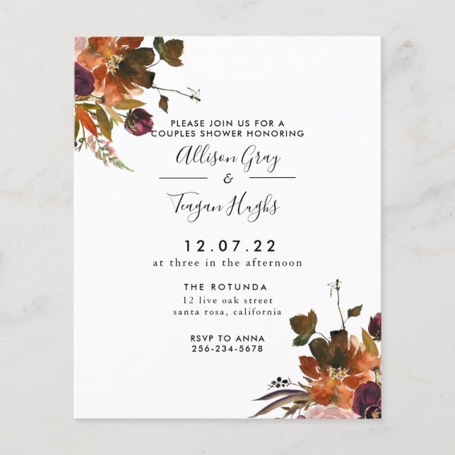 BUDGET Couples Wedding Shower Invitattion Flyer (Front)