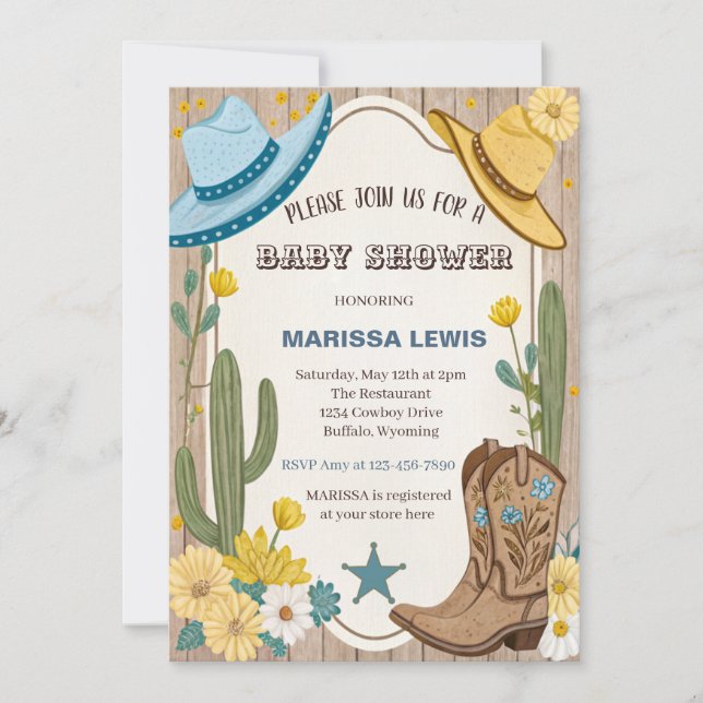 Budget cowboy Bleu Yellow Western boots felt hat  Invitation (Front)